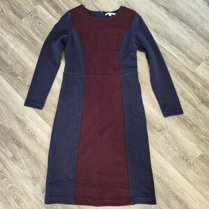 Boden Burgundy & Navy Colorblock Long Sleeve Dress